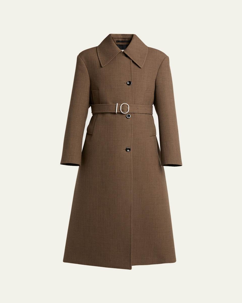 Calf Length Belted Wool Coat
